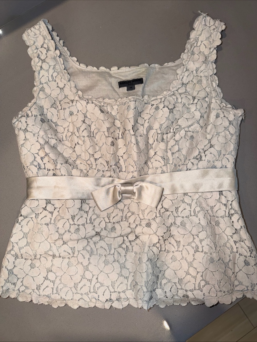 Renato Nucci Grey Lace Bow Tank Top size 38 or Medium